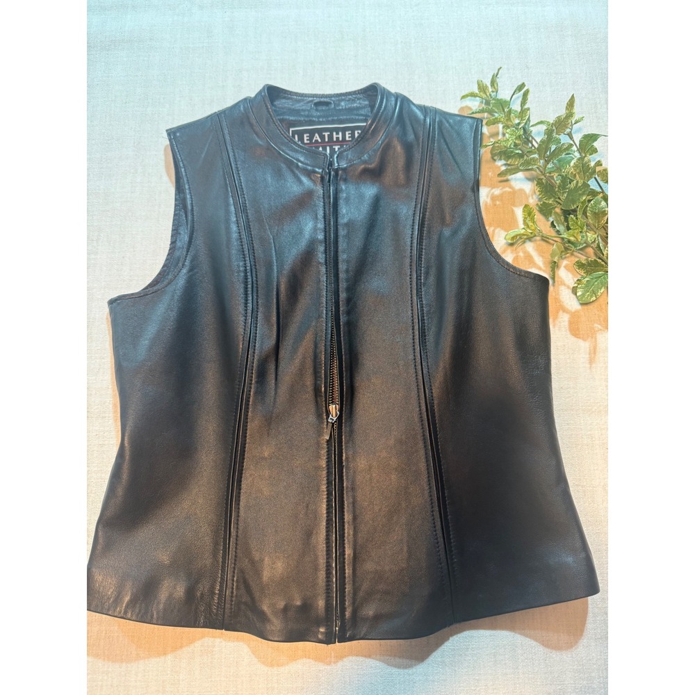 Leather Limited Womens Black Leather Zip Front Vest Slim Fit Moto Size Medium